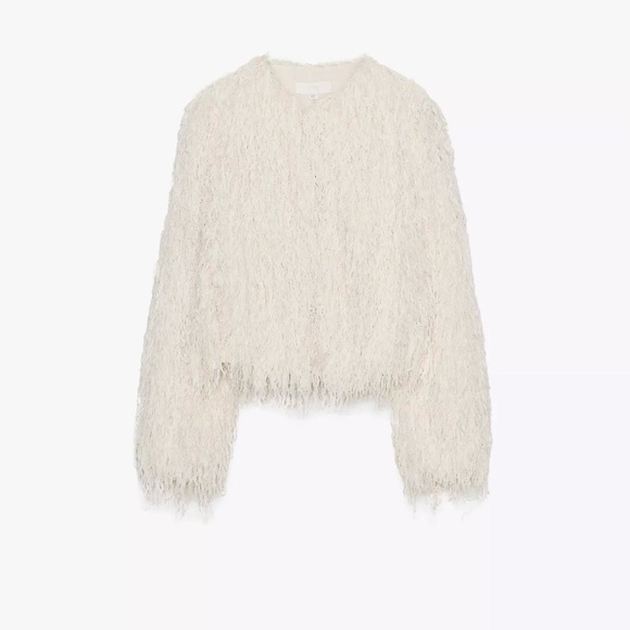 Zara Cream Feather Fringe metallic jacket - Picture 2 of 5